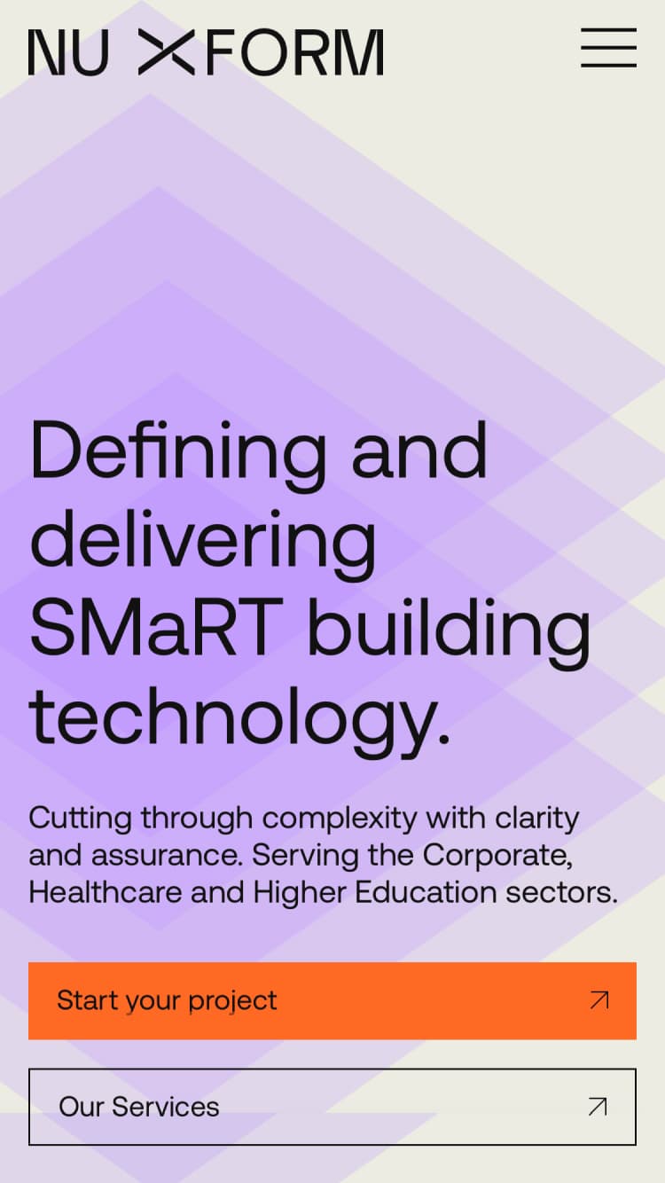 Mobile view of the Nu Xform website